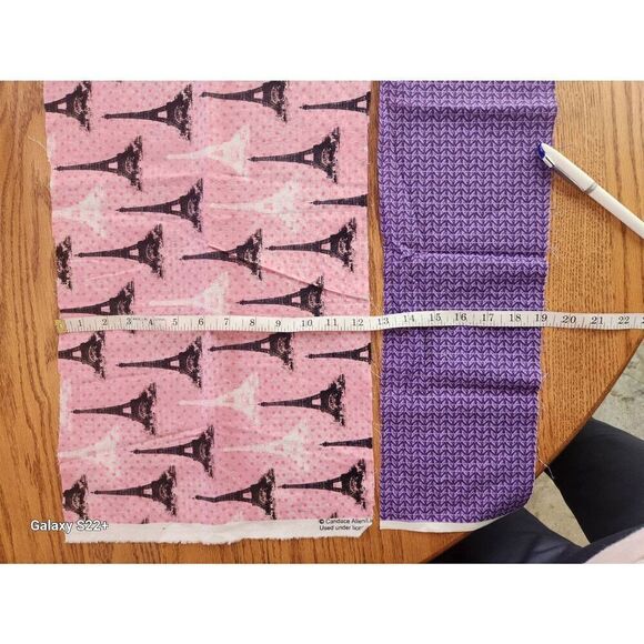 Three fabrics. pink Paris, eyelet, purple pattern - Picture 3 of 9